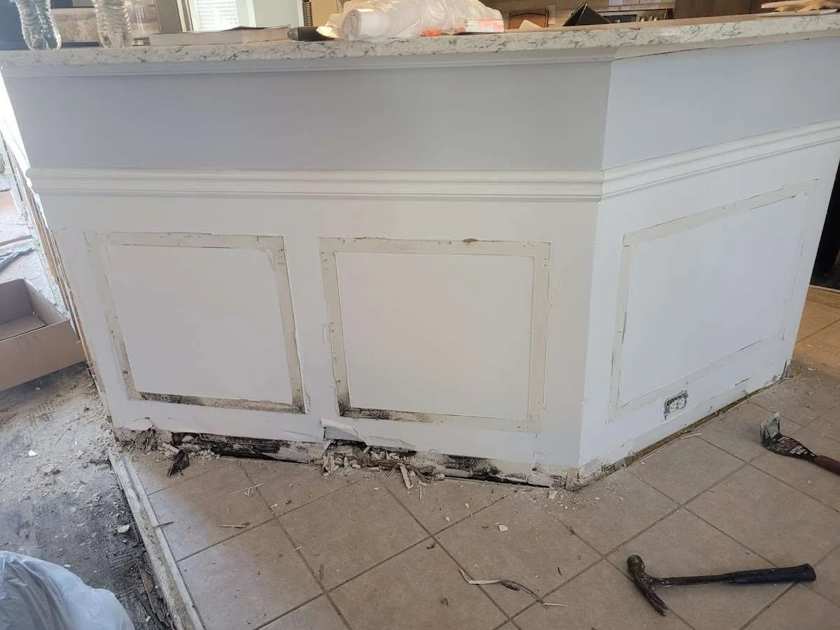 Water damage and mold on kitchen during Burst Pipe Cleanup in Nyack